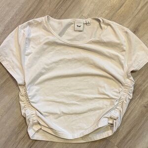 TNA Off-White Ruched Short Sleeve Tee